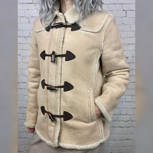 Vintage Faux Shearling Toggle Pea Coat Medium